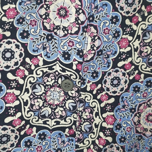 Loft Medallion Print Button Front Drop Waist Ruffle Flounce Mini Swing Dress L - Picture 11 of 16